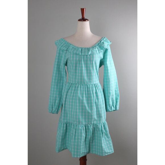 J.CREW Factory NWT $110 Seersucker Ruffleneck Mini Preppy Plaid Dress Size 8 - Picture 2 of 7